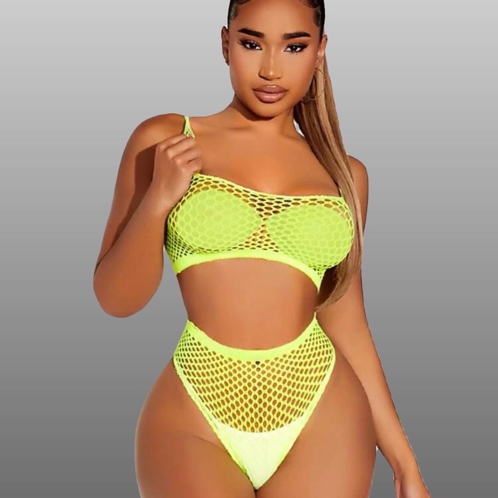 Lime Green Fishnet Lingerie Set